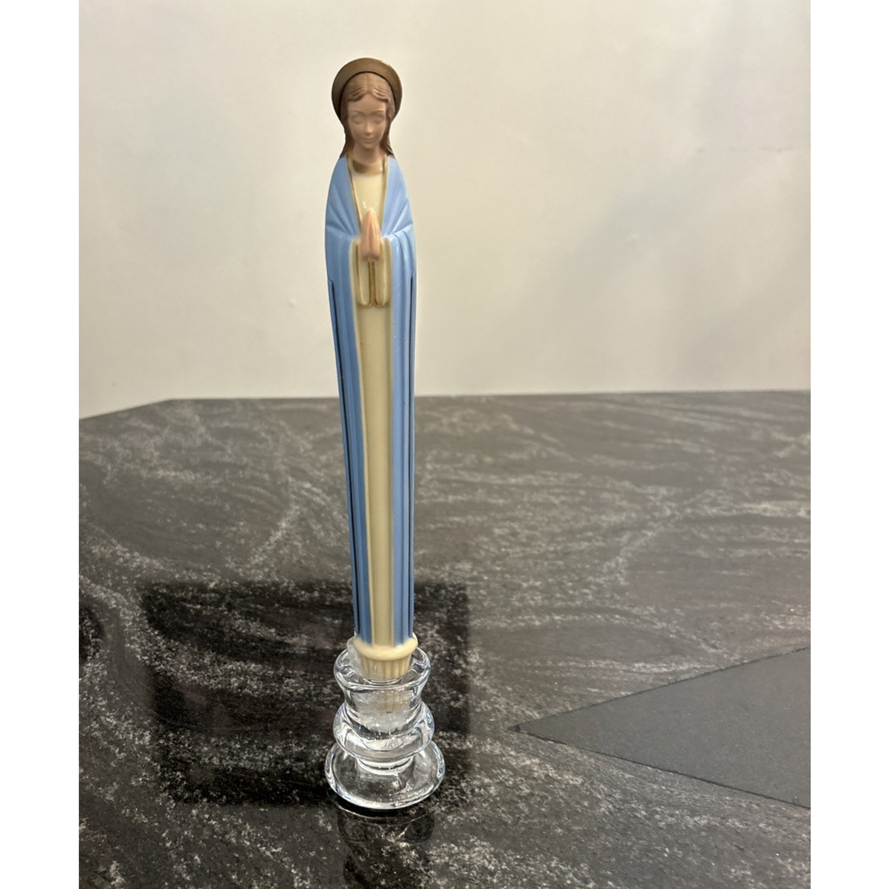 Vintage MCM Virgin Mary Faux Candle Insert Hartland Plastics Religious USA 1950s